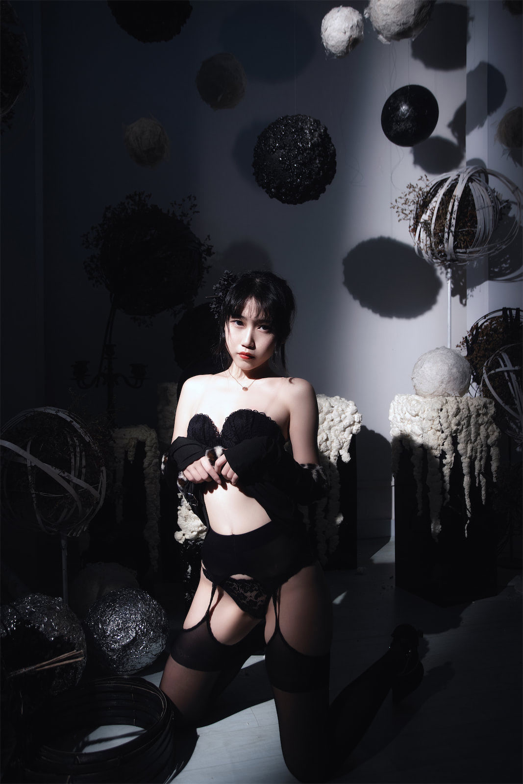 不呆猫豹纹黑长裙16p